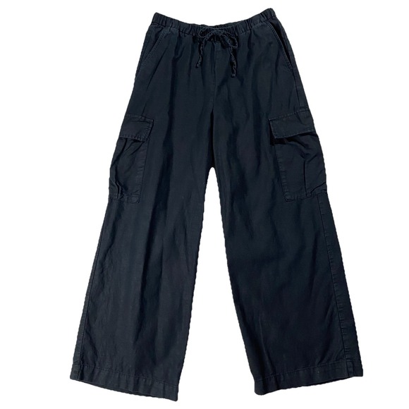 GAP Pants - Gap Linen Blend Drawstring Wide Leg Cargo Pant Black Women S Coastal Casual Chic